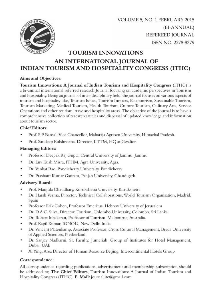Tourism Innovations Volume 5, No. 1 cover image